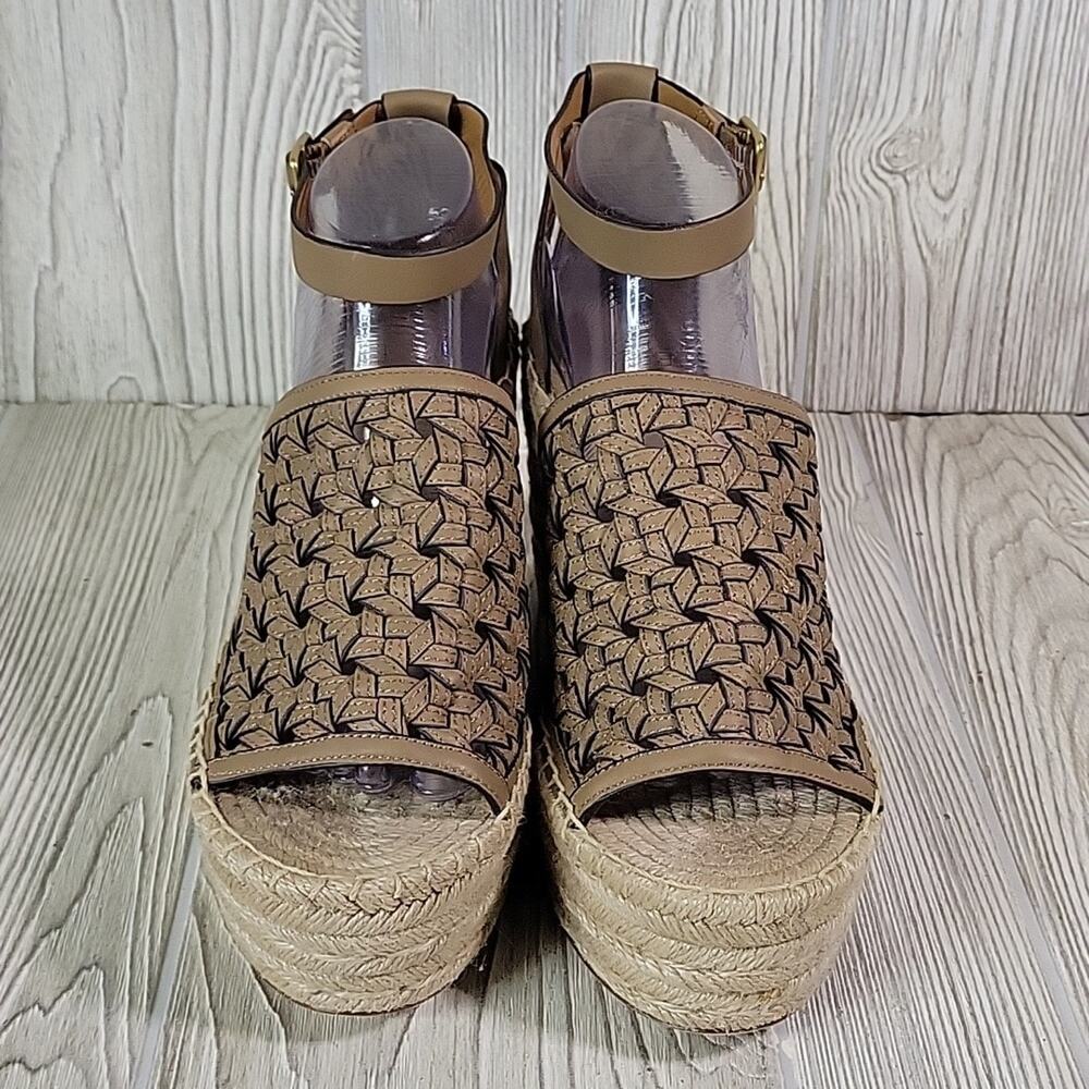 Tory Burch Basketweave Espadrille Wedge Leather Sandals Womens 10.5 NEW - Picture 3 of 15